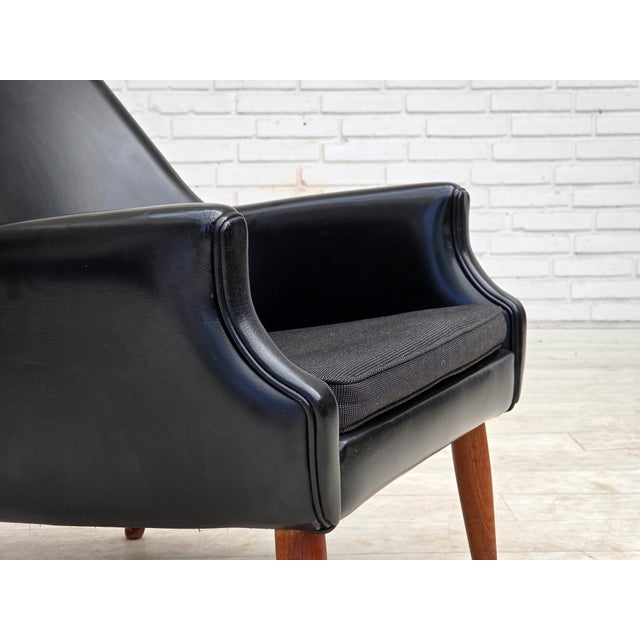 Danish Armchair in Artificial Leather and Teak Wood Legs, 1970s For Sale - Image 4 of 18