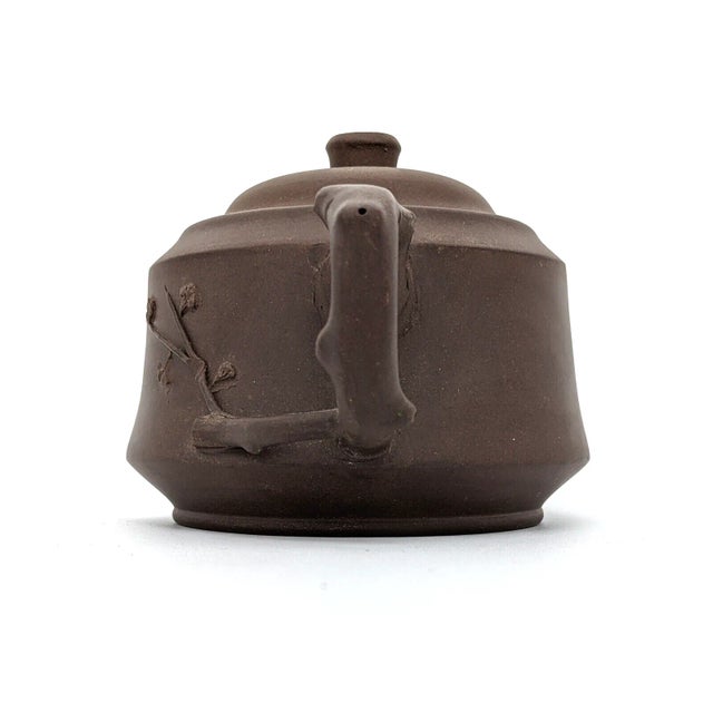 Wood 1970s Yixing Teapot Chinese Unglazed With Bamboo Motif Handmade Zisha Clay Artist Signed For Sale - Image 7 of 12