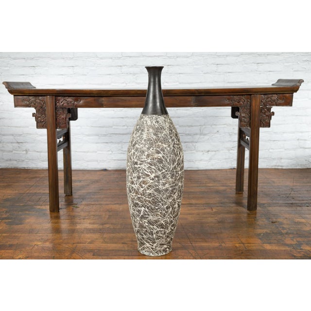 Contemporary Tall Artisan Prem Collection Black Neck & White Dripping Décor Vase For Sale - Image 4 of 13