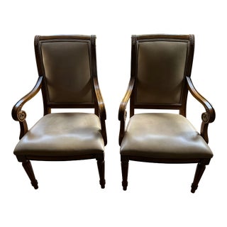 Ethan Allen Adison Leather Dining Armchairs - Set of 2 For Sale