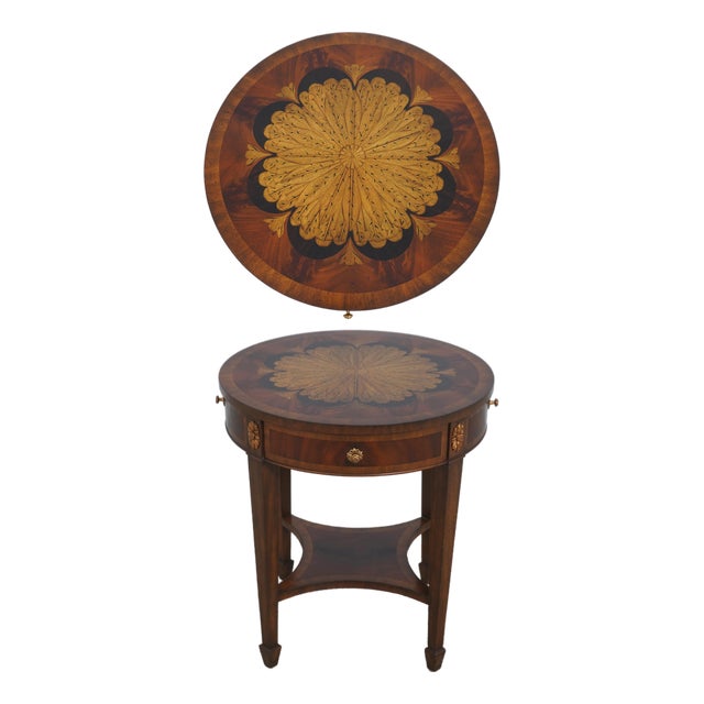 Maitland Smith Inlaid Floral Occasional Lamp Table For Sale