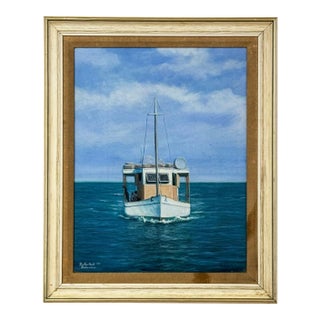 Buster Hall Bahamian Fishing Boat Original Painting Signed 1984 Coastal Nautical For Sale