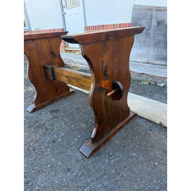 Farmhouse Vintage Farmhouse Rustic Style Liberty Ship Hatch Cover Trestle Base Dining Table For Sale - Image 3 of 17