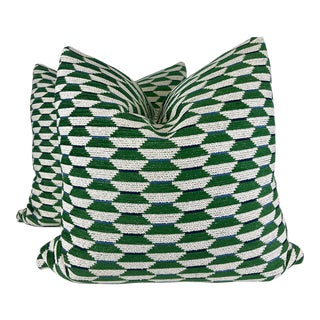 Thibaut "Optica" in Emerald Green 22" Pillows - a Pair For Sale