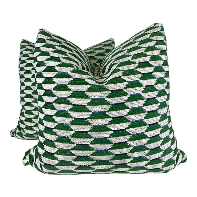 Thibaut "Optica" in Emerald Green 22" Pillows - a Pair For Sale