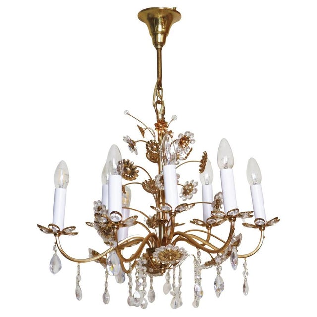Large Gilt Brass Flower-Shape Chandelier from Palwa, Germany, 1970s For Sale - Image 18 of 18