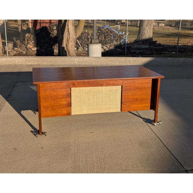 1950s Walnut and Cane Executive Desk by Edward Wormley for Dunbar Furniture For Sale - Image 6 of 17