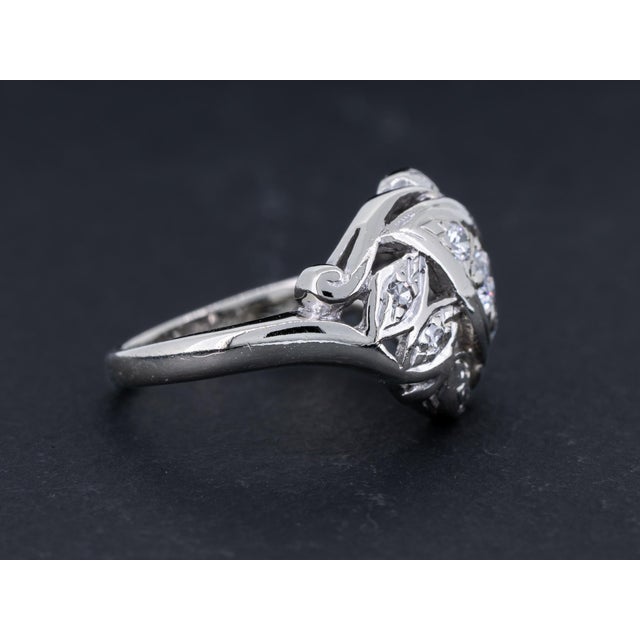 Art Deco Vintage Art Nouveau Diamond Engagement 14k White Gold Anniversary Ring Size 4.25 For Sale - Image 3 of 8
