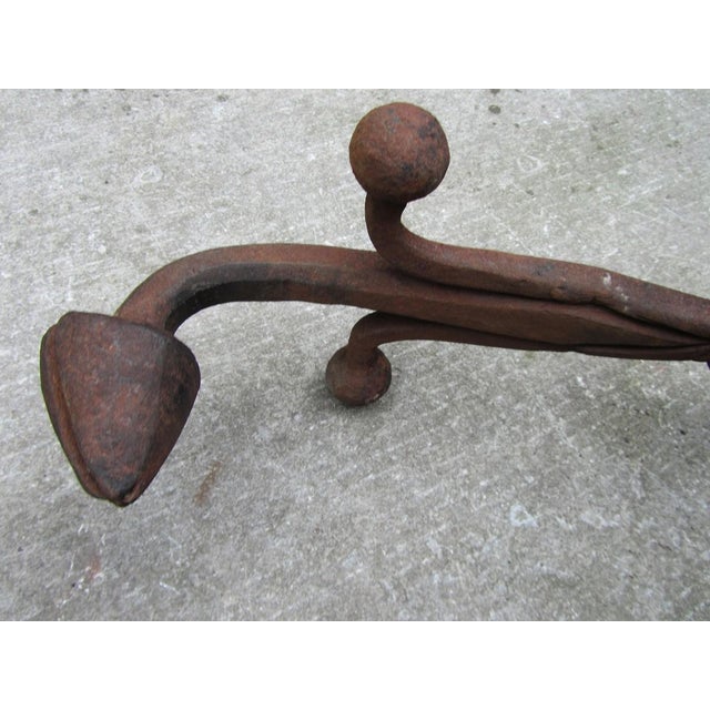 Antique Hand Forged Iron Dragon Gothic Andirons, 1700s, Set of 2 For Sale - Image 13 of 14
