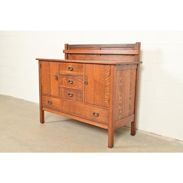 Mission L. & J. G. Stickley Antique Mission Oak Arts & Crafts Sideboard or Bar Cabinet, Circa 1910 For Sale - Image 3 of 16