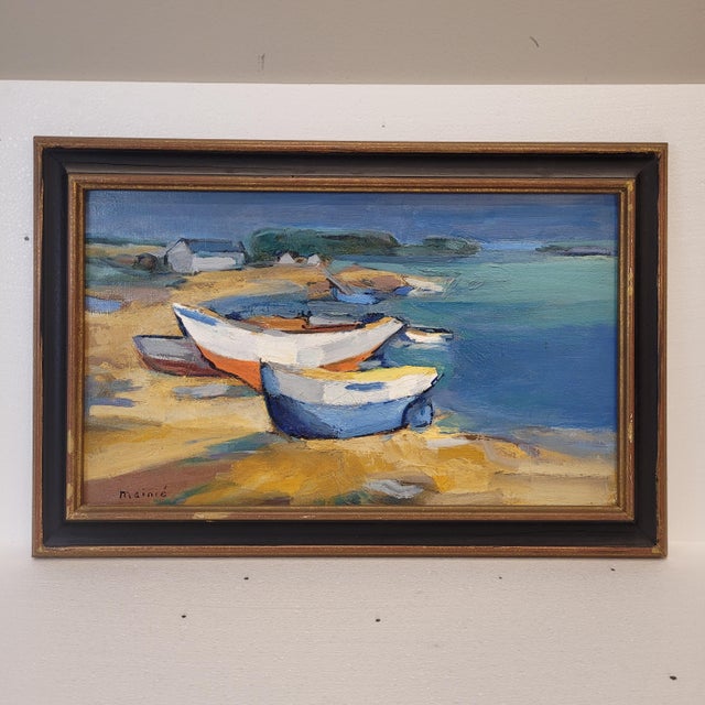 Mainié, Boats on the Shore Mainié, 1970s, Oil on Canvas, Framed For Sale - Image 4 of 18