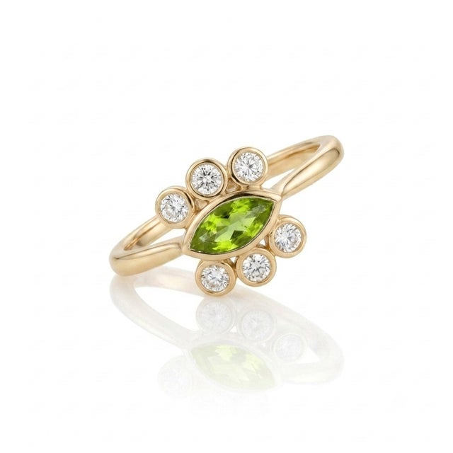 Peridot Marquise Cut Ring | August Birthstone Ring | Unique Style Gemstone Statement Us 7 For Sale - Image 6 of 6