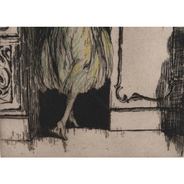 Art Deco Mid 20th Century Louis Icart “Feathered Gown” Limited Edition Etching Framed Under Uv70 Glass For Sale - Image 3 of 9