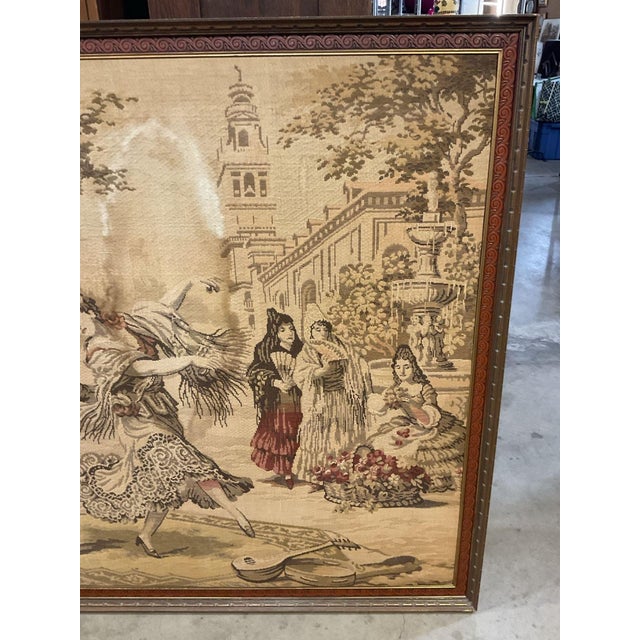 Rococo Monumental 6-Foot European Goya Tapestry "The Spanish Dance" in Deep Carved Wood Frame For Sale - Image 3 of 6