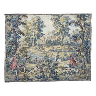 Vintage French Aubusson Style Jacquard Hunting with Hounds Tapestry, 1970s For Sale