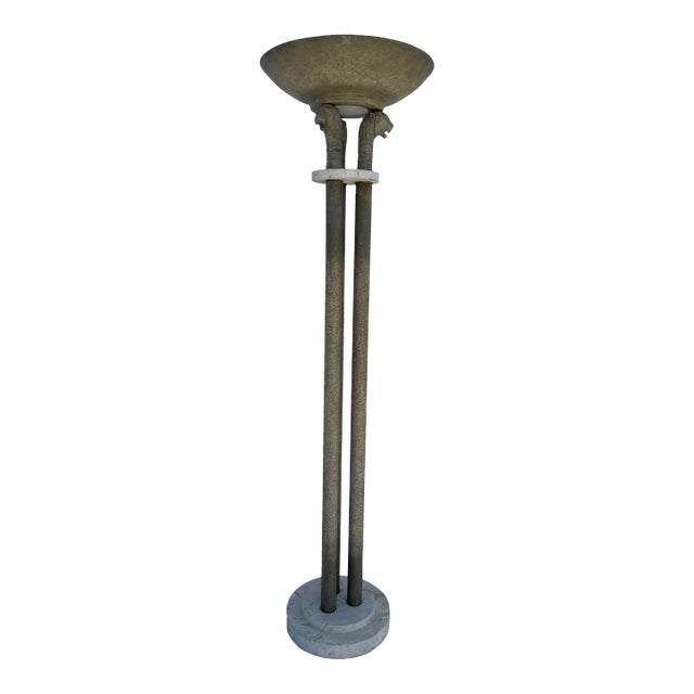 1960s Neoclassical Travertine Marble Torchiere Floor Lamp For Sale