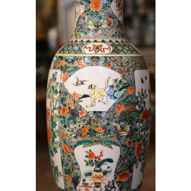Mid-Century Chinese Hand-Painted Famille Verte Porcelain Vase For Sale - Image 10 of 12