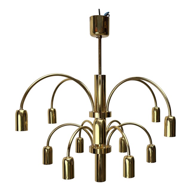 Vintage German Brass Chandelier from Star Leuchten, 1970s For Sale