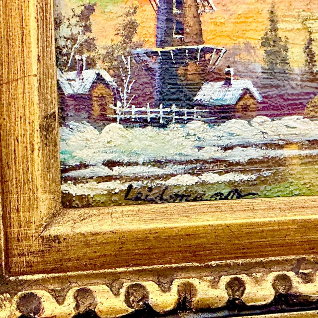Mint 1950s Vintage Impressionist Rustic Holland Winter Landscape Original Oil Painting. For Sale - Image 8 of 11