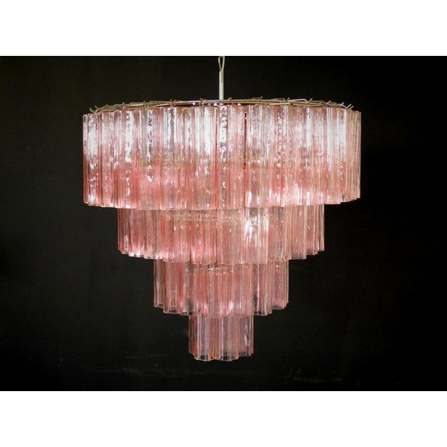 Italian 78 Pink Murano Glasses Tronchi Chandelier, 1990s For Sale - Image 11 of 18