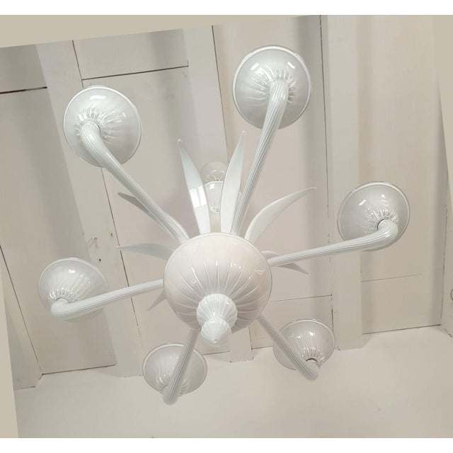 1970s Attributed to Venini White Murano Glass Chandelier For Sale In Dallas - Image 6 of 11