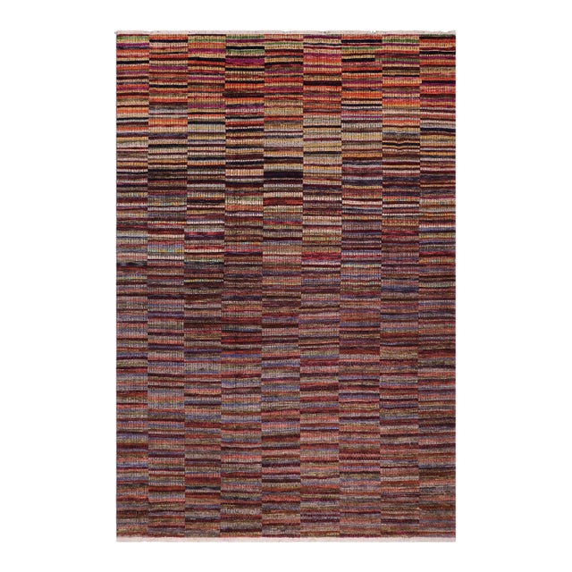 Abstract Rust/Blue High Low Wool Rug - 9'0'' X 11'10'' For Sale
