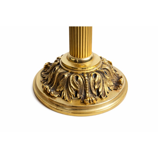 1960s French Empire Style Table Lamp with Lion Heads Gilded Bronze and Pleated Silk Shade, 1960s For Sale - Image 5 of 11