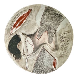 Vintage Patrick Loughran Wall Sculptural Pottery Abstract Horse Art Round Platter • 24" For Sale