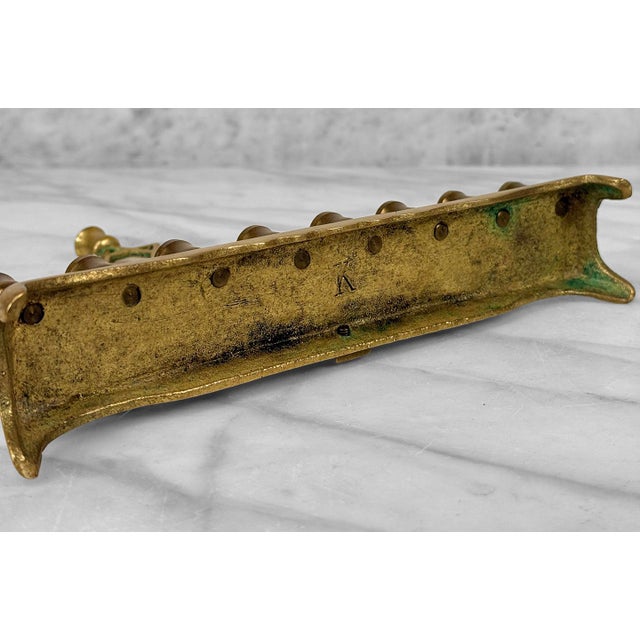 Brass Share Vintage Traditional Brass Lions of Judah Hanukkah Menorah For Sale - Image 8 of 8
