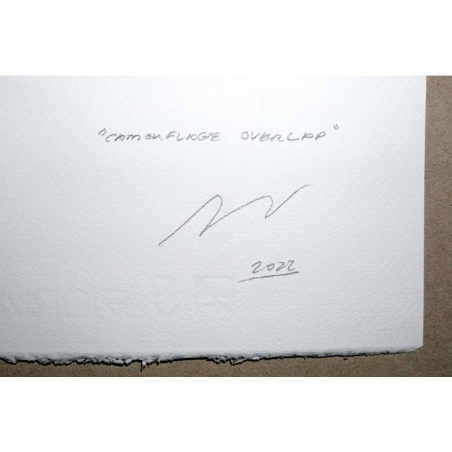 2022, Abstract Geometric Painting of " Camouflage Overlap Triangles', Acrylic Painting on Watercolor Paper by Natalia Roman For Sale In Miami - Image 6 of 9