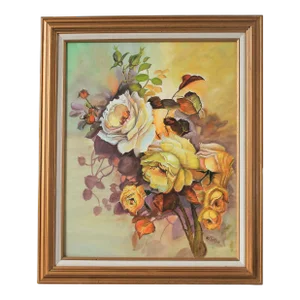 Vintage Floral Oil Painting on Canvas