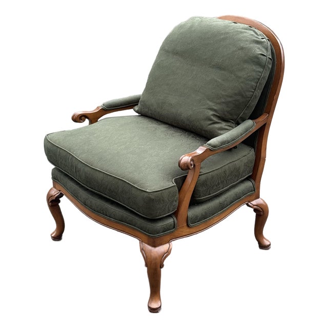 Brandywine Custom Calico Corner Upholstered Bergere Chair With Lattice Back For Sale