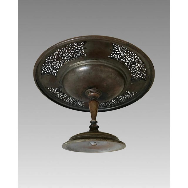 Antique Persian Reticulated Brass & Enamel Turquoise Cloisonné Tazza / Centre Piece / Sweet Stand With Blue Birds For Sale - Image 11 of 11