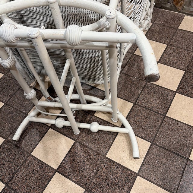 Early 20th Century Heywood Wakefield Attributed White Wicker Platform Rocking Chair For Sale - Image 9 of 12