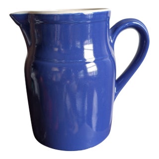 Vintage Digoin Grespots #2 Blue Stoneware Farmhouse Pitcher 6.75" Tall Vintage ~ Made in France For Sale