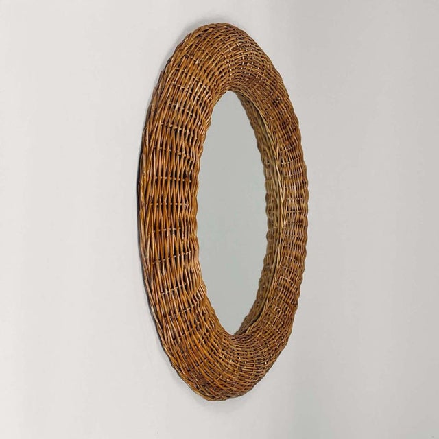 Riviera Style Round Woven Rattan Mirror, France, 1950s For Sale - Image 11 of 18