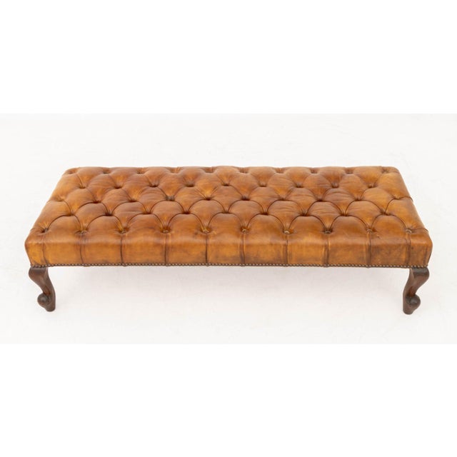 Victorian Style Leather Upholstered Mahogany Bench For Sale In New York - Image 6 of 8