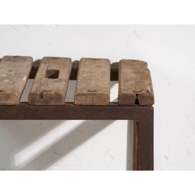 Vintage Industrial Stool in Pine Wood and Iron, Central Europe, 1950 For Sale - Image 6 of 8