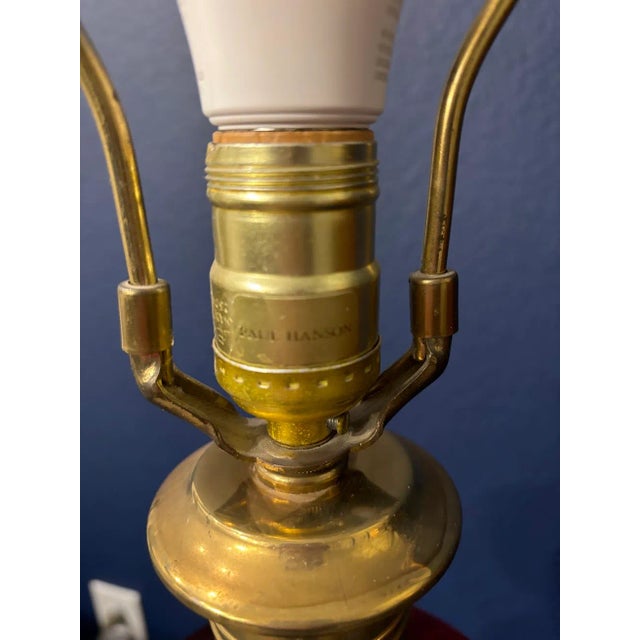 Red 1940s Paul Hanson Red Glass Brass Table Lamp For Sale - Image 8 of 11
