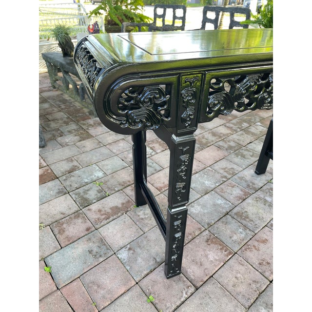 1900 - 1909 Early 20th Century Chinese Black Lacquered Mahogany Console Table For Sale - Image 5 of 9