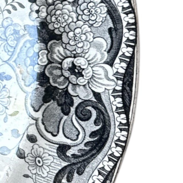 Ceramic Antique English Black Transferware Platter “Italian Buildings” by P. Hall, C. 1820–1840 For Sale - Image 7 of 8