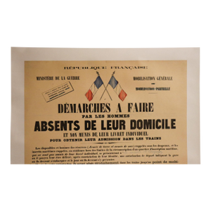 1926 French Military Poster - "Démarches a Faire Par Les Hommes Absents De Leur Domicile"