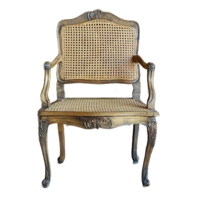 Antique French Carved Walnut Arm Chair For Sale