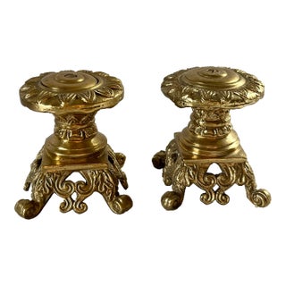 Vintage Hollywood Regency Brass Curtain Rod Finials - A Pair For Sale