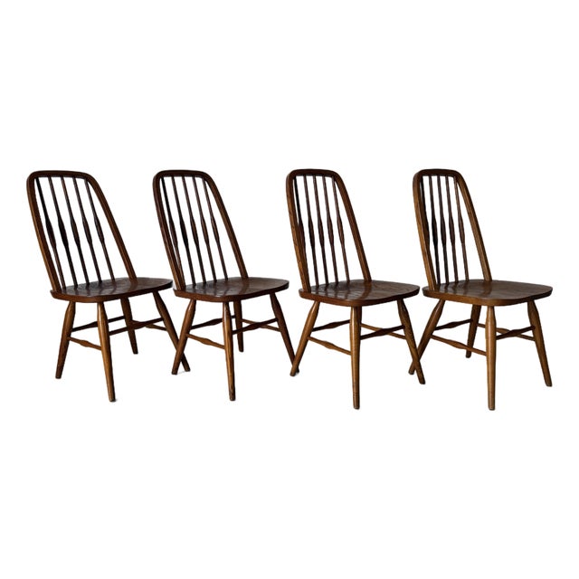 Vintage Virginia House Solid Oak Windsor-Style Dining Chairs – Set of 4 For Sale