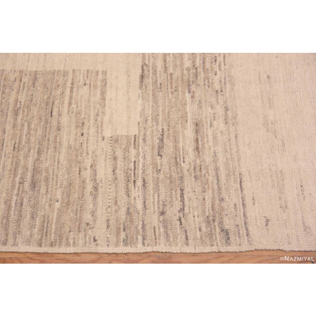 Minimalist Tribal Geometric Light Brown Pattern Modern Ivory Cream Background Rug For Sale - Image 4 of 4