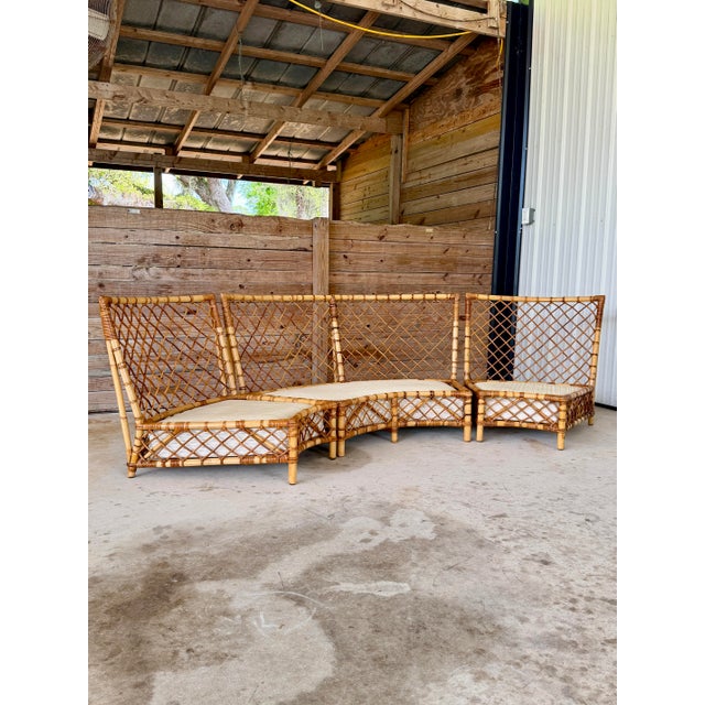 Vintage Refinished Organic Modern Coastal Three-Piece Curved Rattan Sectional Sofa Set For Sale - Image 12 of 12