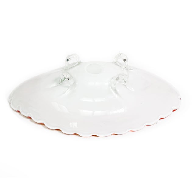 Very Large 1950's Mid-Century Modern Fratelli Toso Oversized Italian Murano Art Glass White, Orange, & Gold Fleck Footed Centerpiece Bowl For Sale In Phoenix - Image 6 of 9