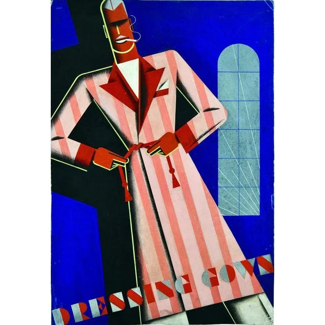 Art Deco poster design man in dressing gown by Theodor Kindel. Gouache on paper laid on board. Unframed. Austria...