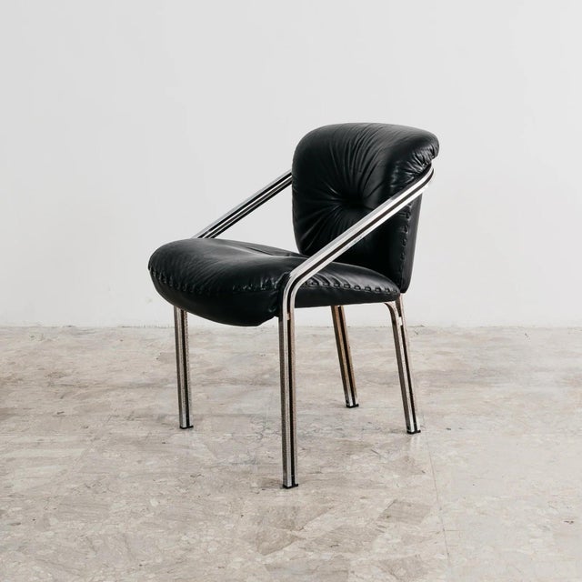 Modern Dining Armchairs in Steel and Leather from Mobil Girgi, 1970s, Set of 4 For Sale - Image 13 of 18